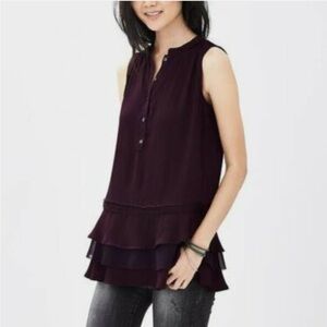 Banana Republic Tiered Ruffle Sleeveless Silky Blouse Tunic Vineyard Sz Medium